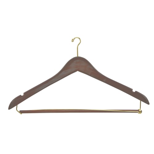 Men's Hanger, Mini Hook Contour with Locking Bar, Walnut with Brass Hook